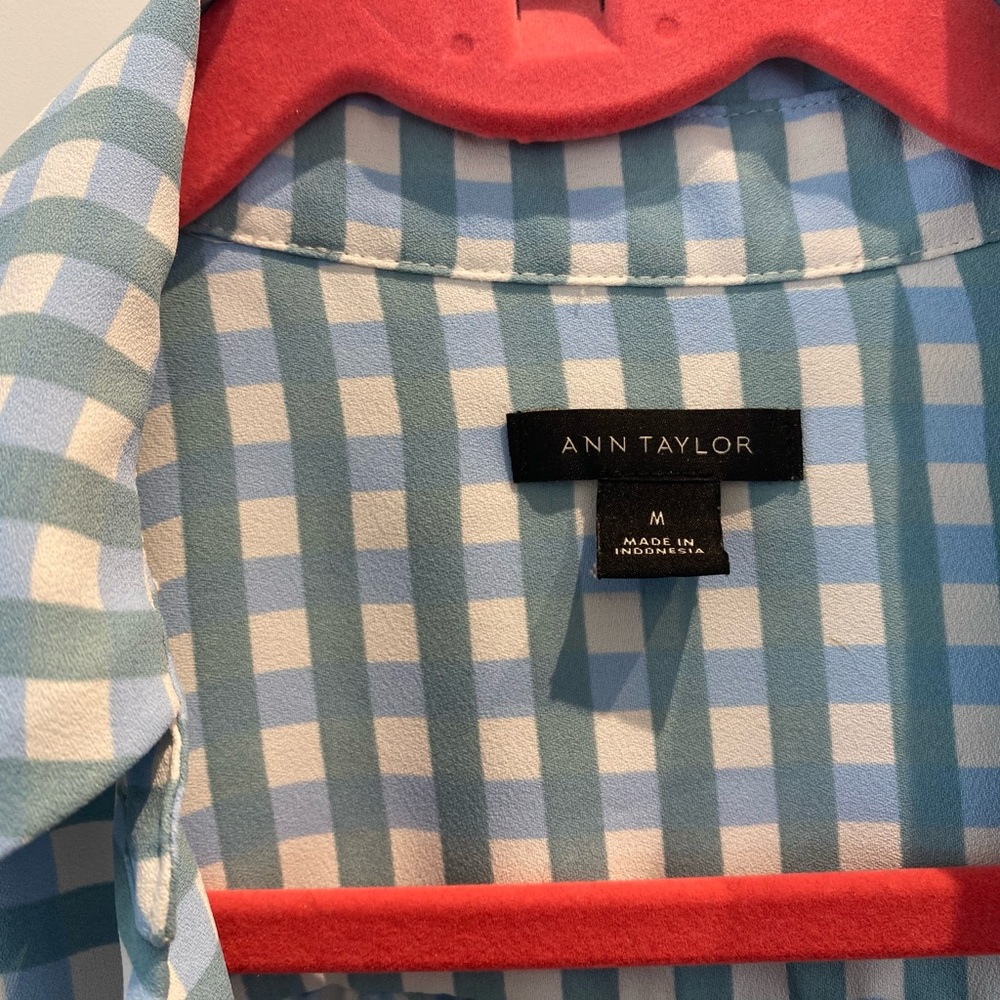 Ann Taylor Camp Shirt Blue & Green Gingham M